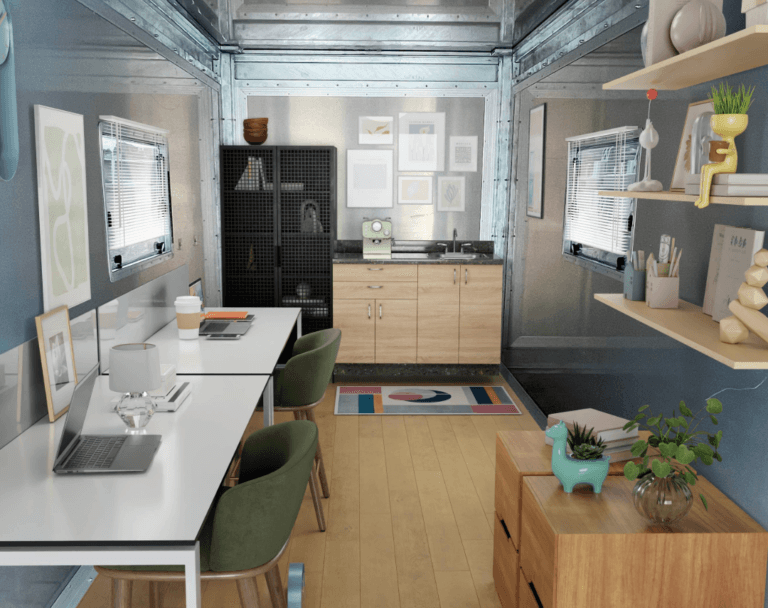 Good modular structure configured as an office with two desks.