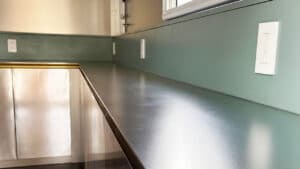 Close up steel countertops inside concession trailer
