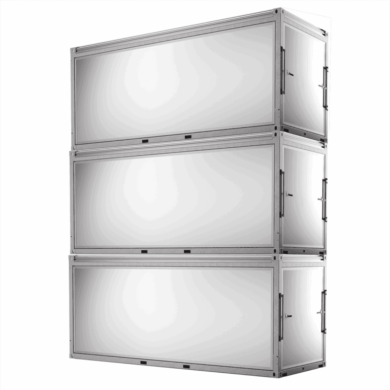 Three stacked modular storage structures
