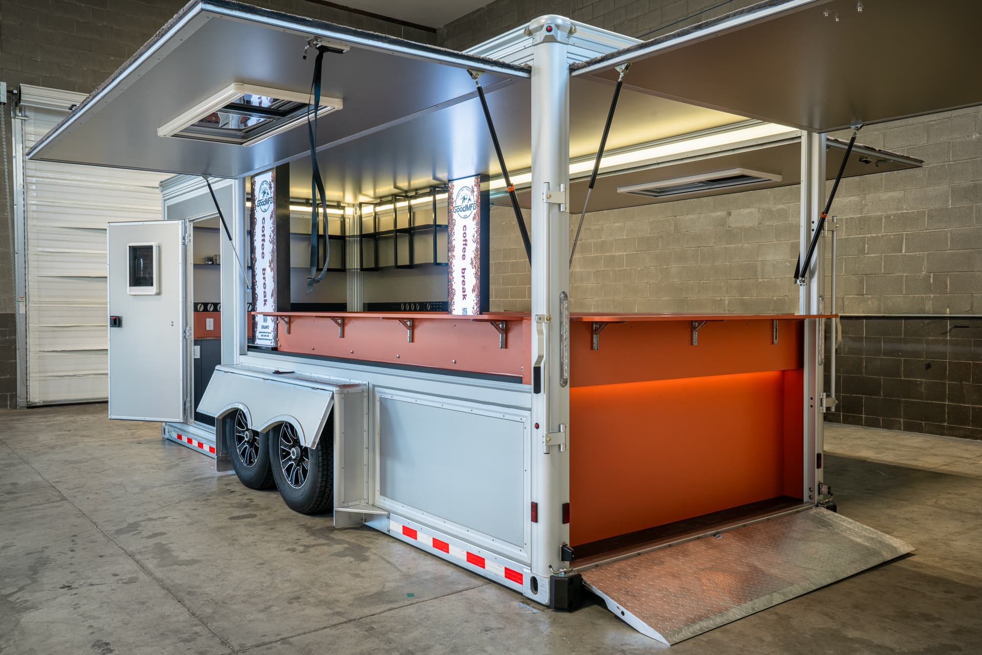 19' food trailer lift panels open