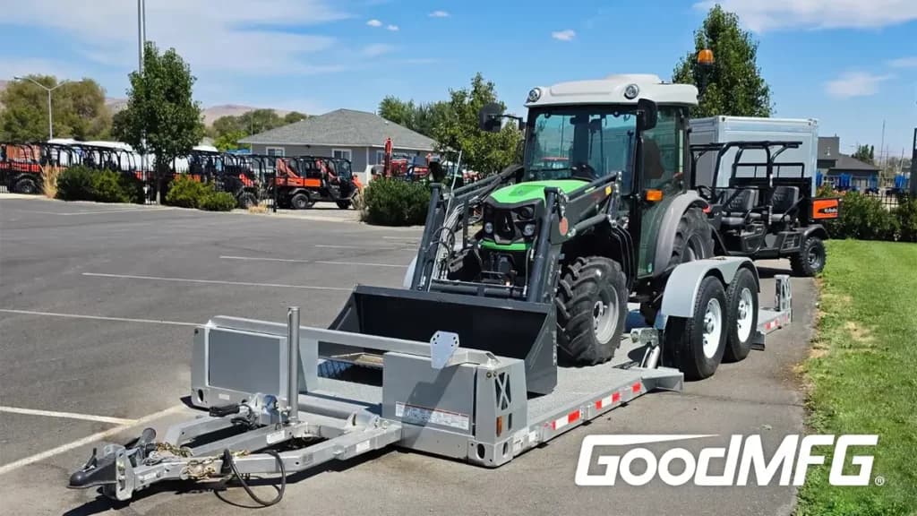 Heavy equipment on flatbed trailer