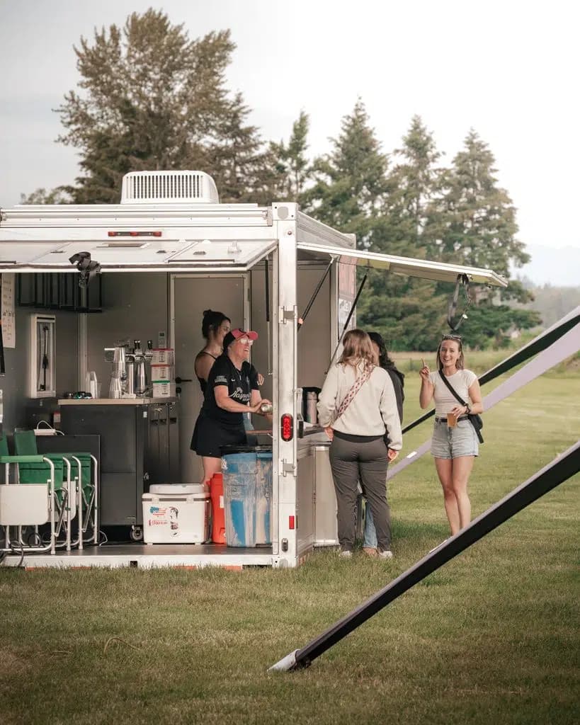 Drop deck concession trailer - Haywire Brewing serving beer to soccer game attendees at Stocker Fields, Snohomish, WA 