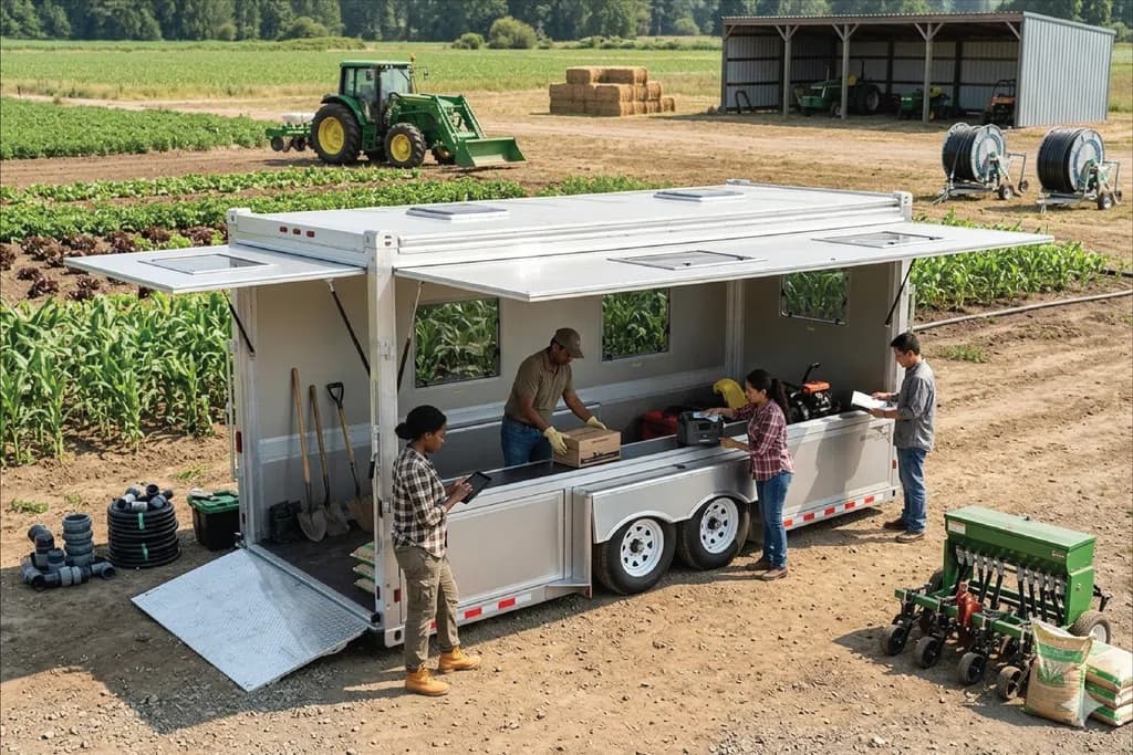 Farm Utility Trailers as Farm Stands - Drop Deck 19' with Lift Panels