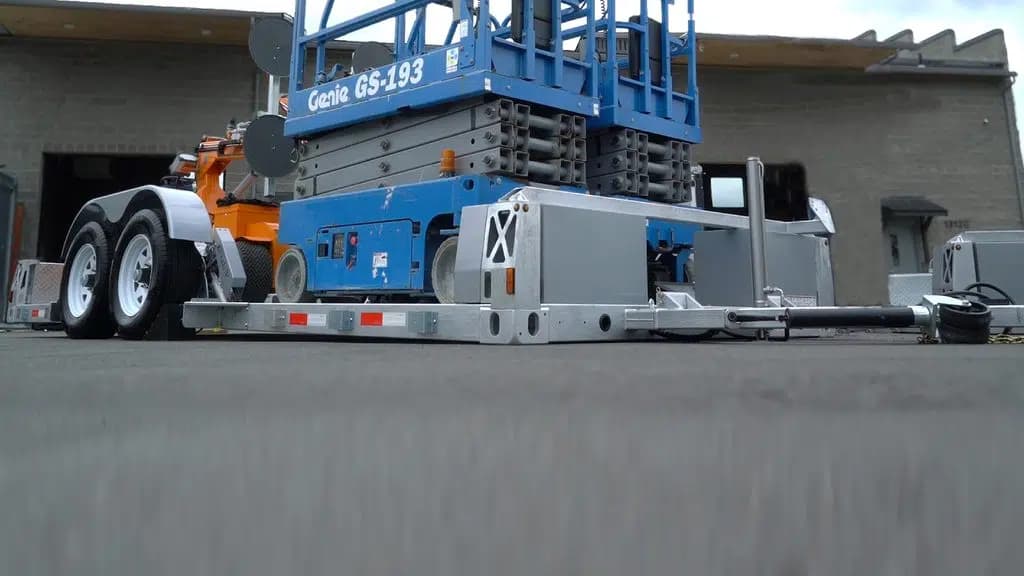 Scissor Lift on Flatbed Drop Deck - Best Trailers for Low Clearance Equipment