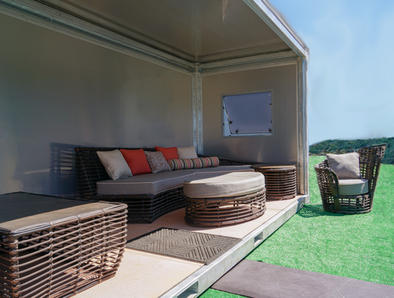 19ft long staging with front wall opened, outdoor furniture