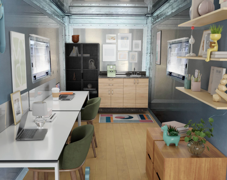 Good modular structure configured as an office with two desks.