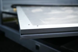 Composite aluminum panel displaying the T-slotting feature.