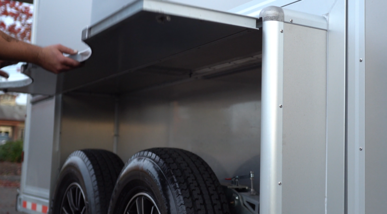 A photo of the Good Trailer fender panels in the raised position.