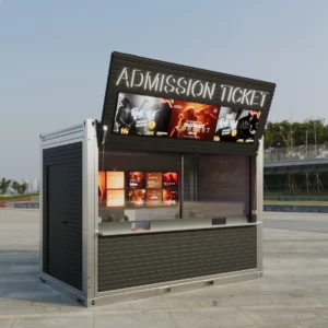 A Good Modular Structure turned into an admissions or ticket booth, customized with ticket window closed.