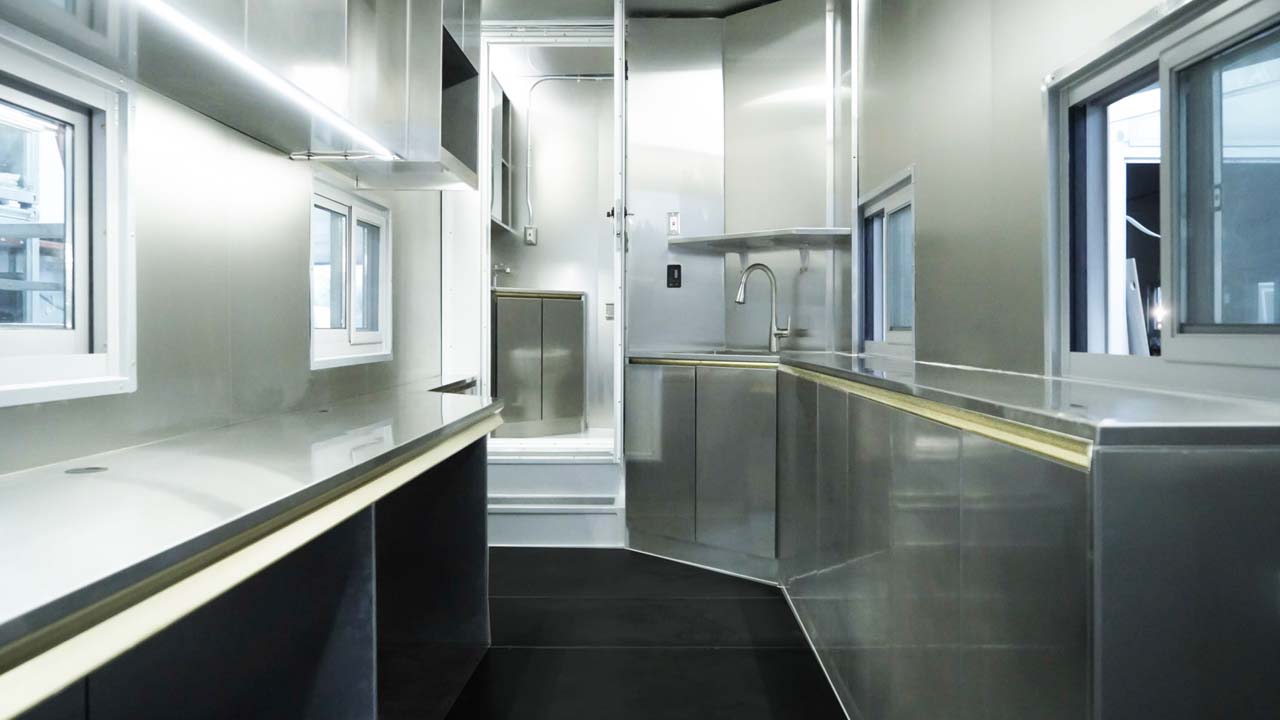 Cabinets and counters, customized trailer