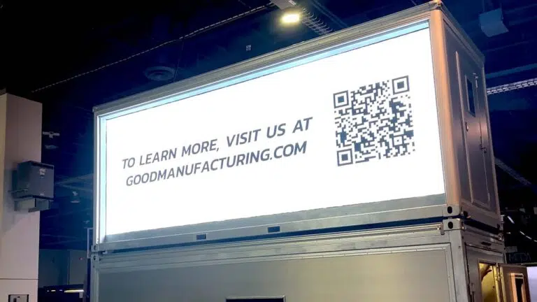 Stacked 19' LED modular structure at IBS show