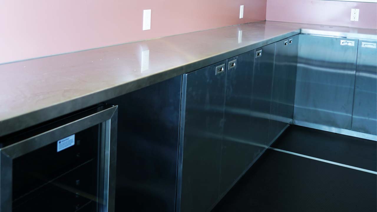 Stainless steel cabinets inside concession trailer
